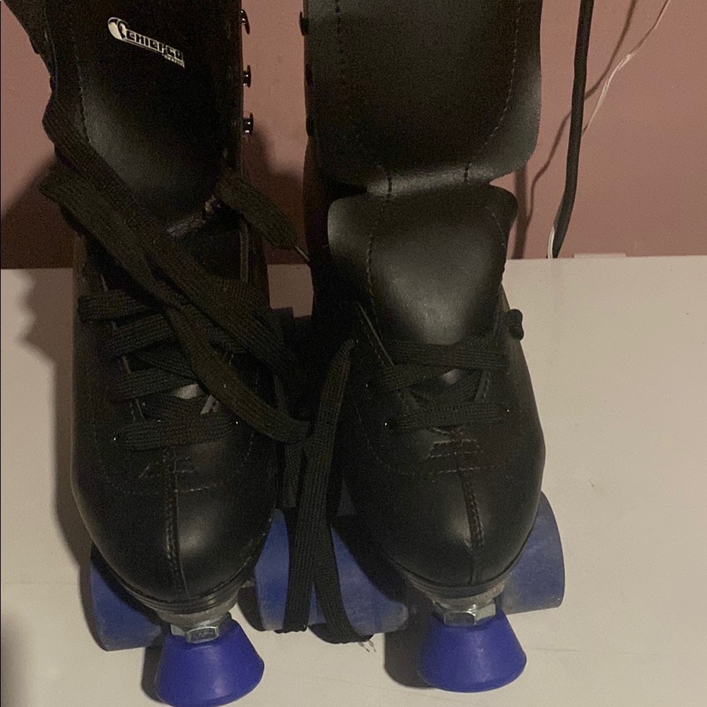 Black Roller Skates with Blue Wheels